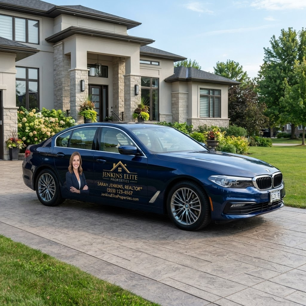 A premium vehicle with a clean, high-end brand wrap